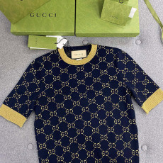 구찌 자카드 반팔 니트 네이비