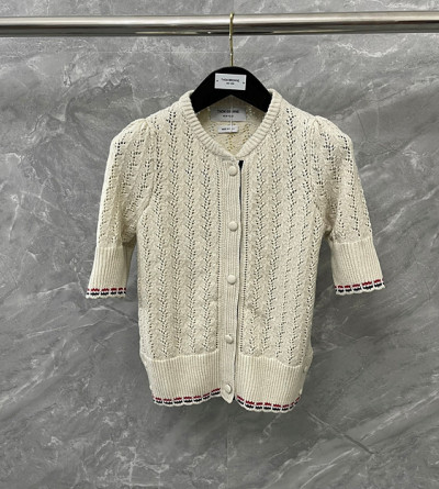 톰브라운 트위드 반팔 라운드 여성 가디건