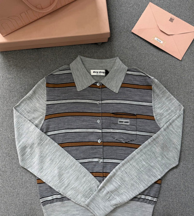미우미우 스트라이프 울 니트 폴로